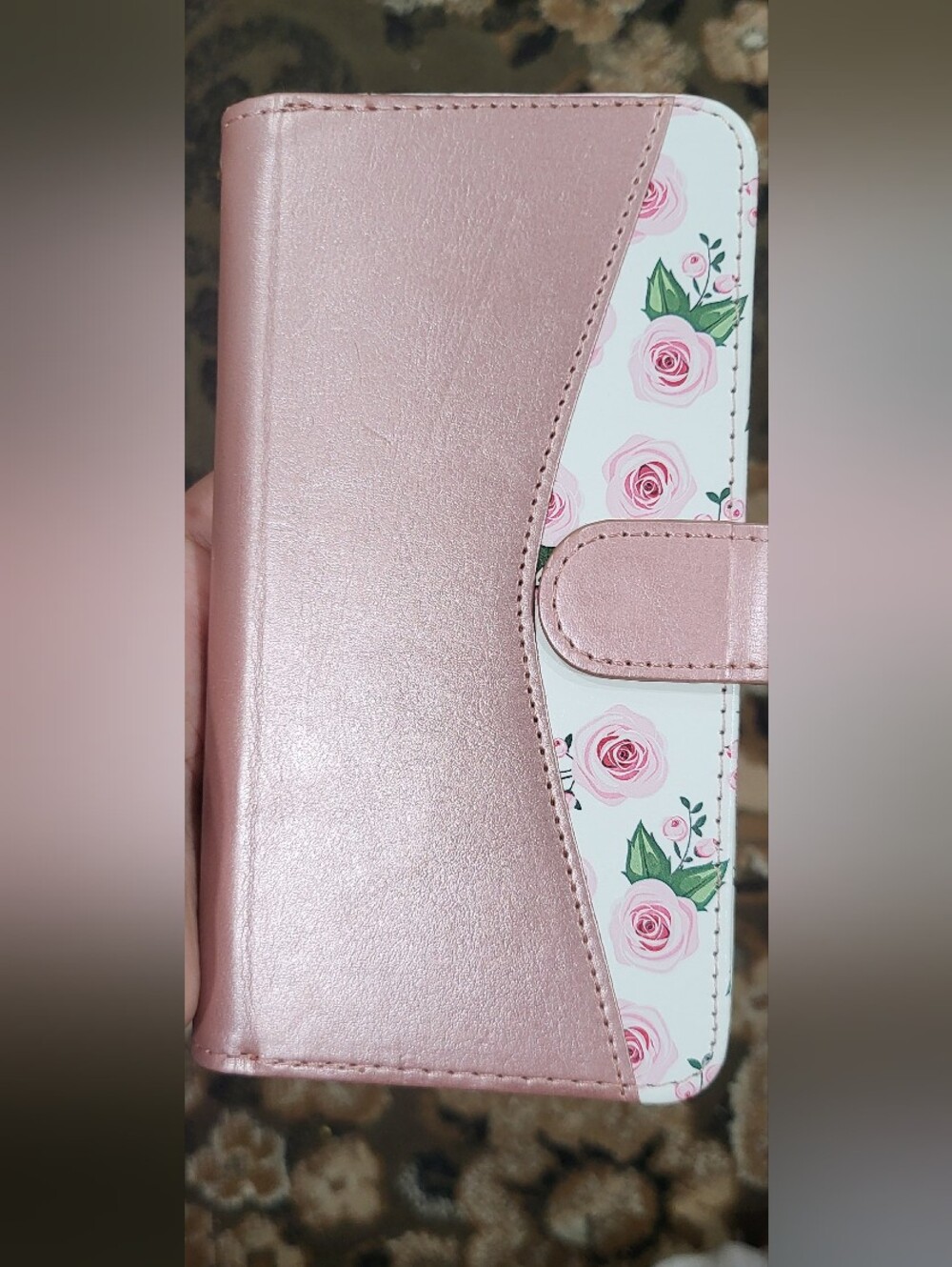 Floral Rose PU Leather Wallet Phone Case Cover with Card Slots & Strap